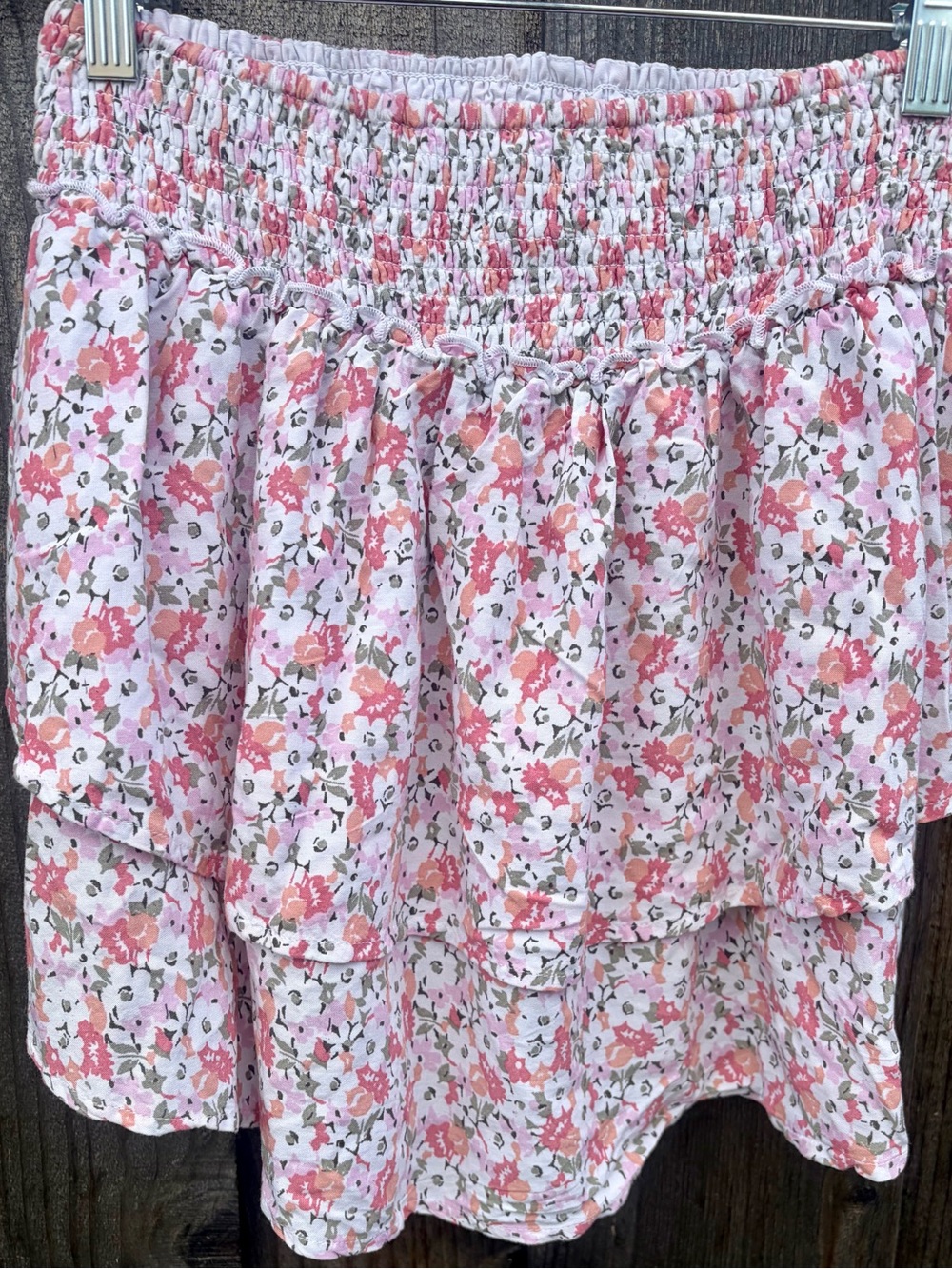 Hollister Pink Floral Smocked Tiered Mini Skirt
